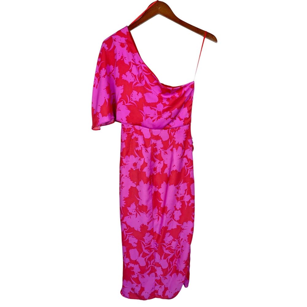 DO + BE One Shoulder Midi Dress Pink Red Floral Women's S Cocktail Wedding Guest - Picture 5 of 9